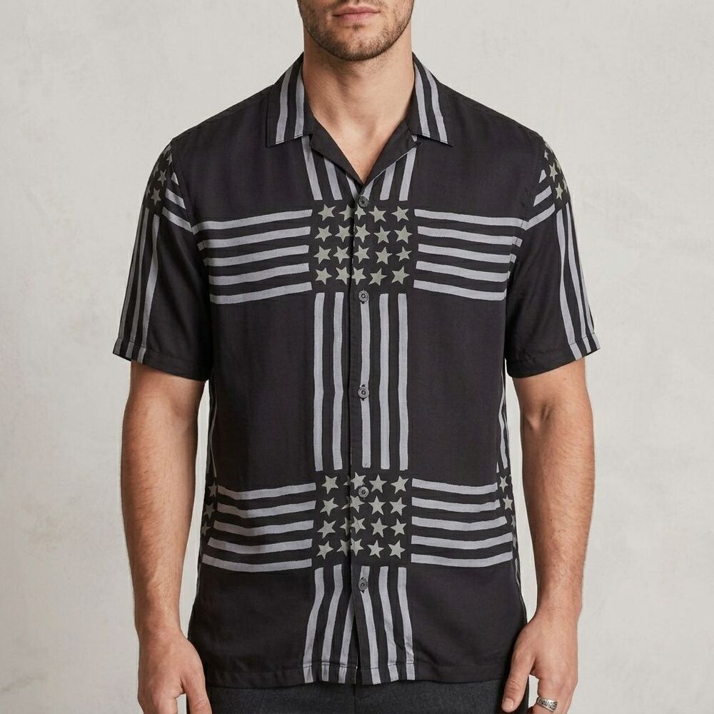 All Saints Union Flag Shirt Relaxed Fit Shirt Medium Short Sleeve Button Up